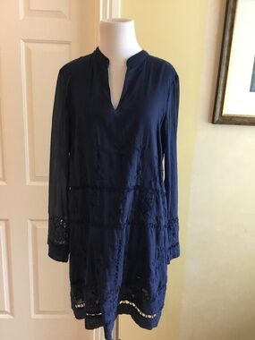 Lucky Brand Navy Blue Embroidered Cotton Tunic Dress